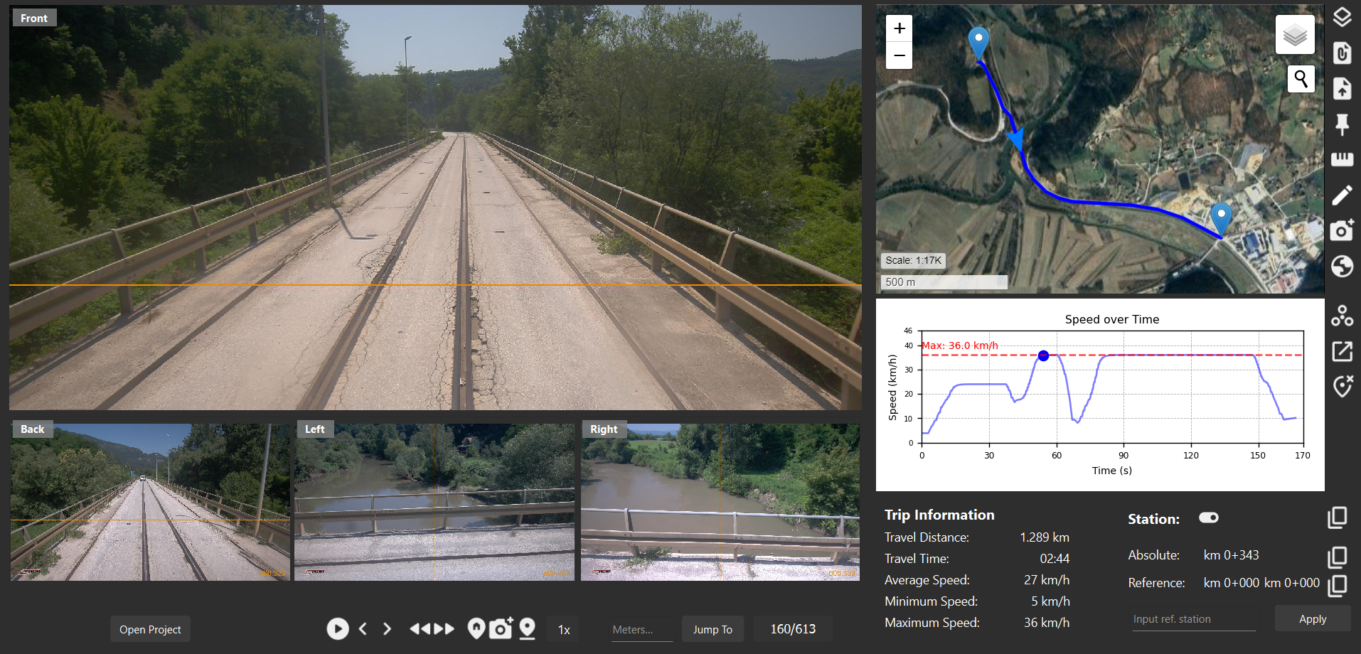 RSI Viewer multi-camera analysis interface with synchronized video views and map data
