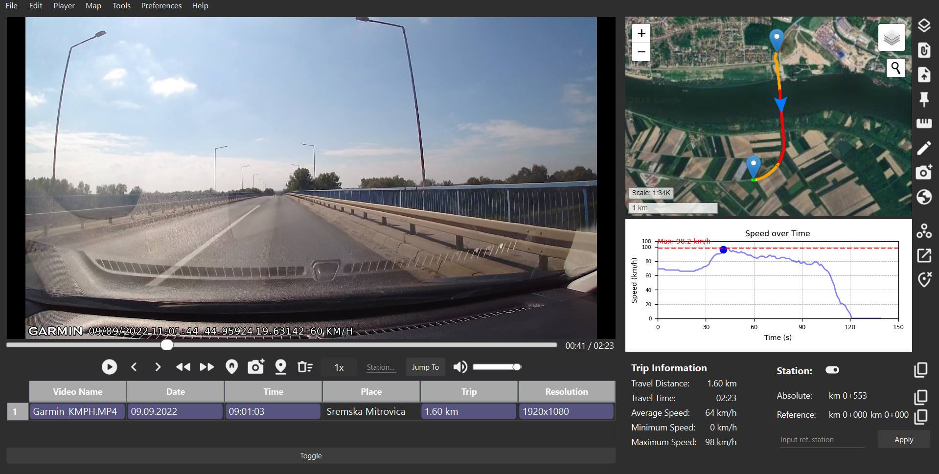 RSI Viewer standard interface with synchronized video, map, and analysis tools
